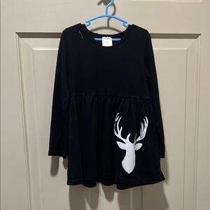 Black Kids Shirt with White Deer Design